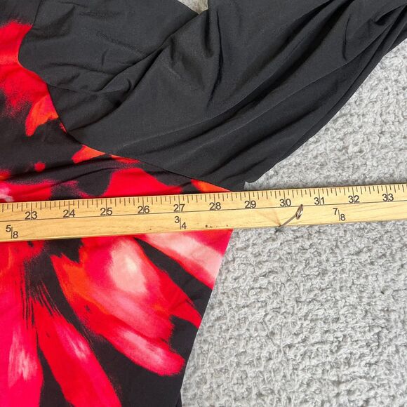 Susan Graver Cardigan Sweater Women 3X Red Black Open Front Floral Plus Size - Picture 8 of 10